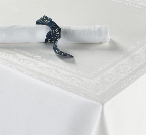 Double Damask Fine Scroll Table Linen at Woods Fine Linen