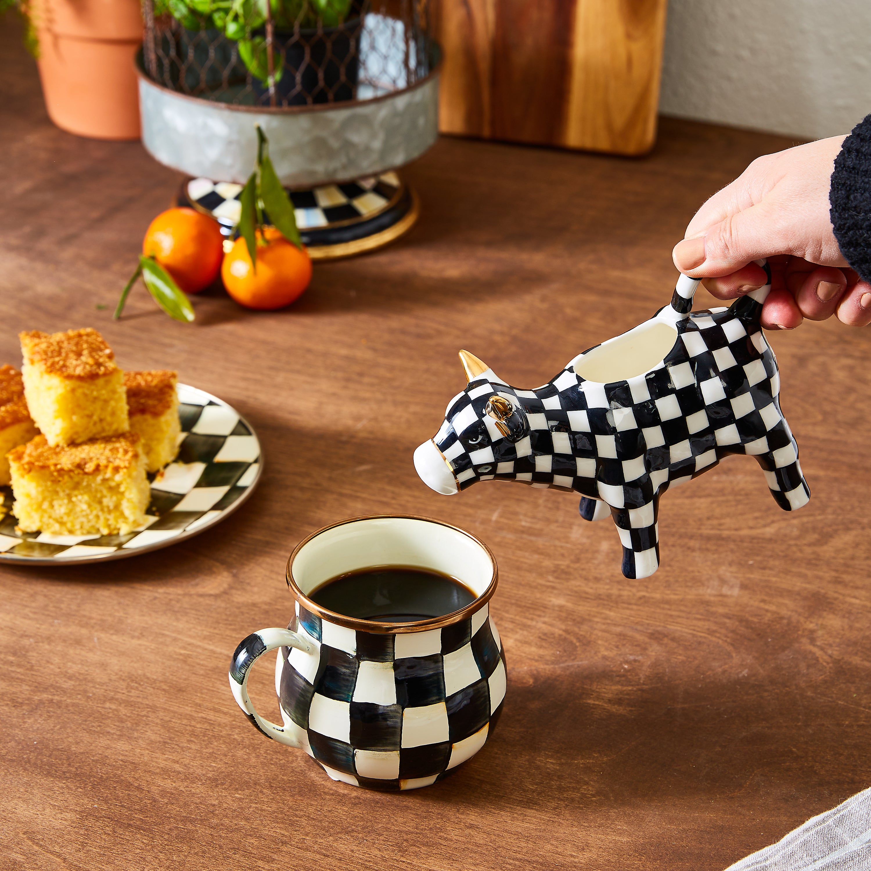 MacKenzie-Childs Check Design Enamel Mugs