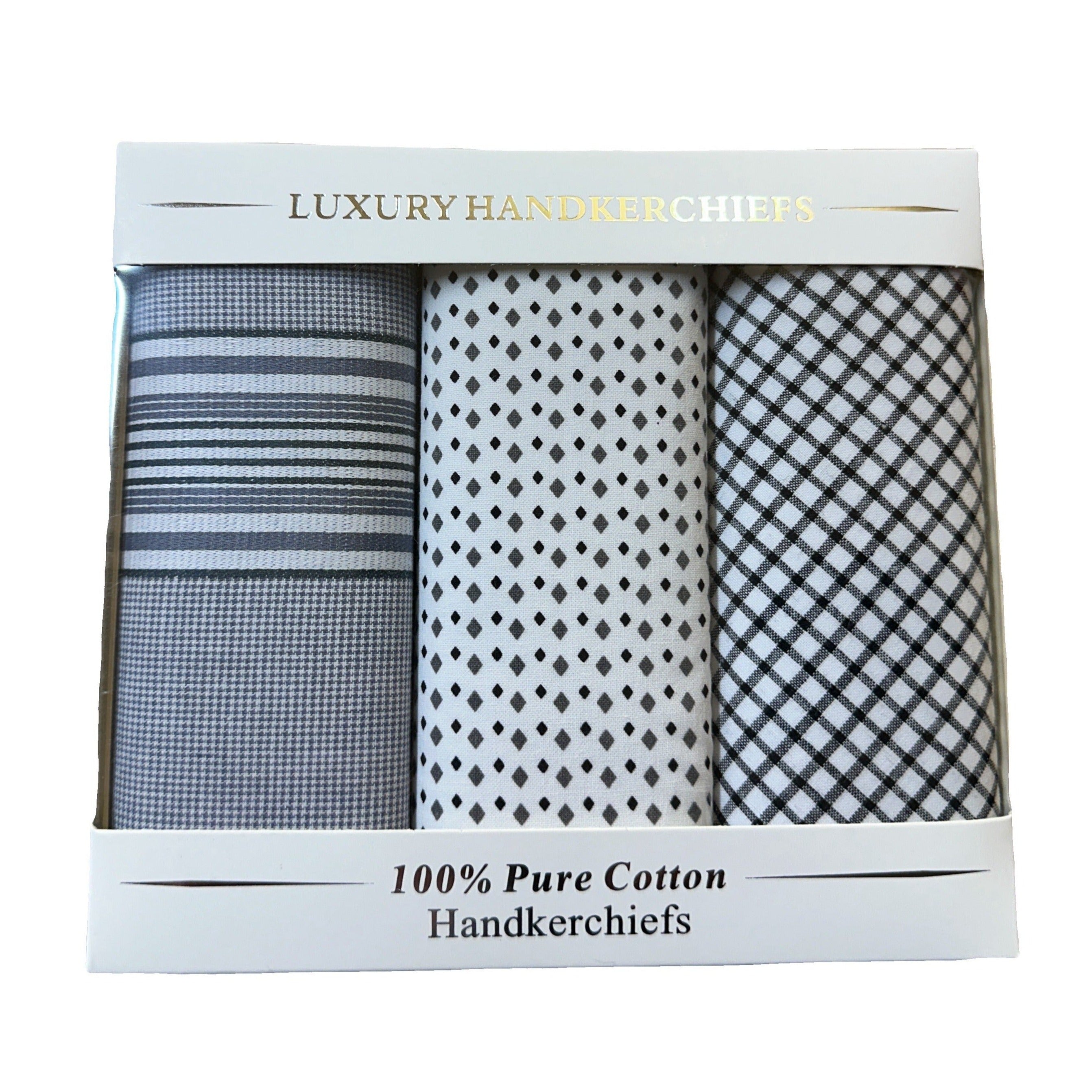 Pañuelos de algodón para hombre - Diseño de cuadros (caja de 3)