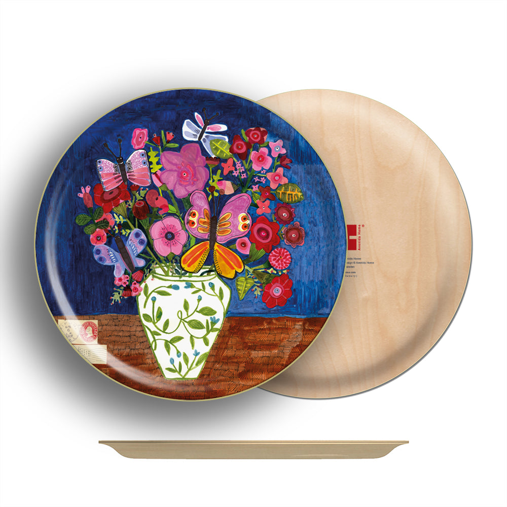 Butterfly Flowers Round Tray