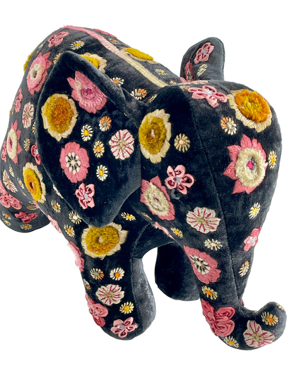 'Beauty Elephant' Hand Embroidered Silk Velvet Animal Decoration