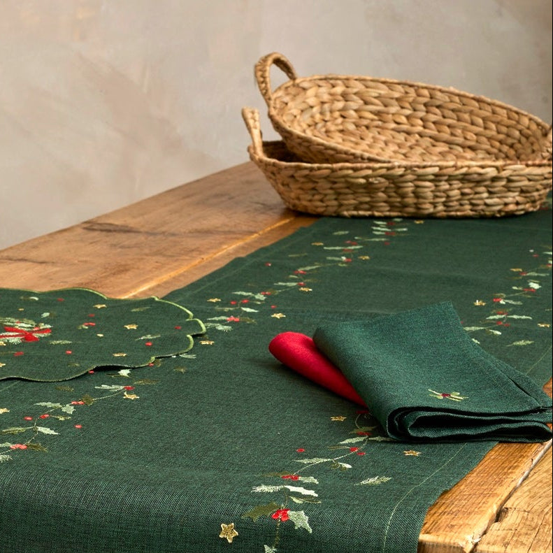 Embroidered Holly Berry Napkins