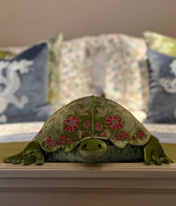 'Megan Turtle' Hand Embroidered Silk Velvet Animal Decoration