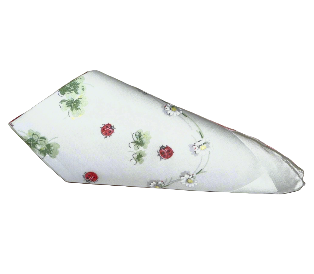 Lehner Ladies Swiss Cotton Handkerchiefs - Clover Design White