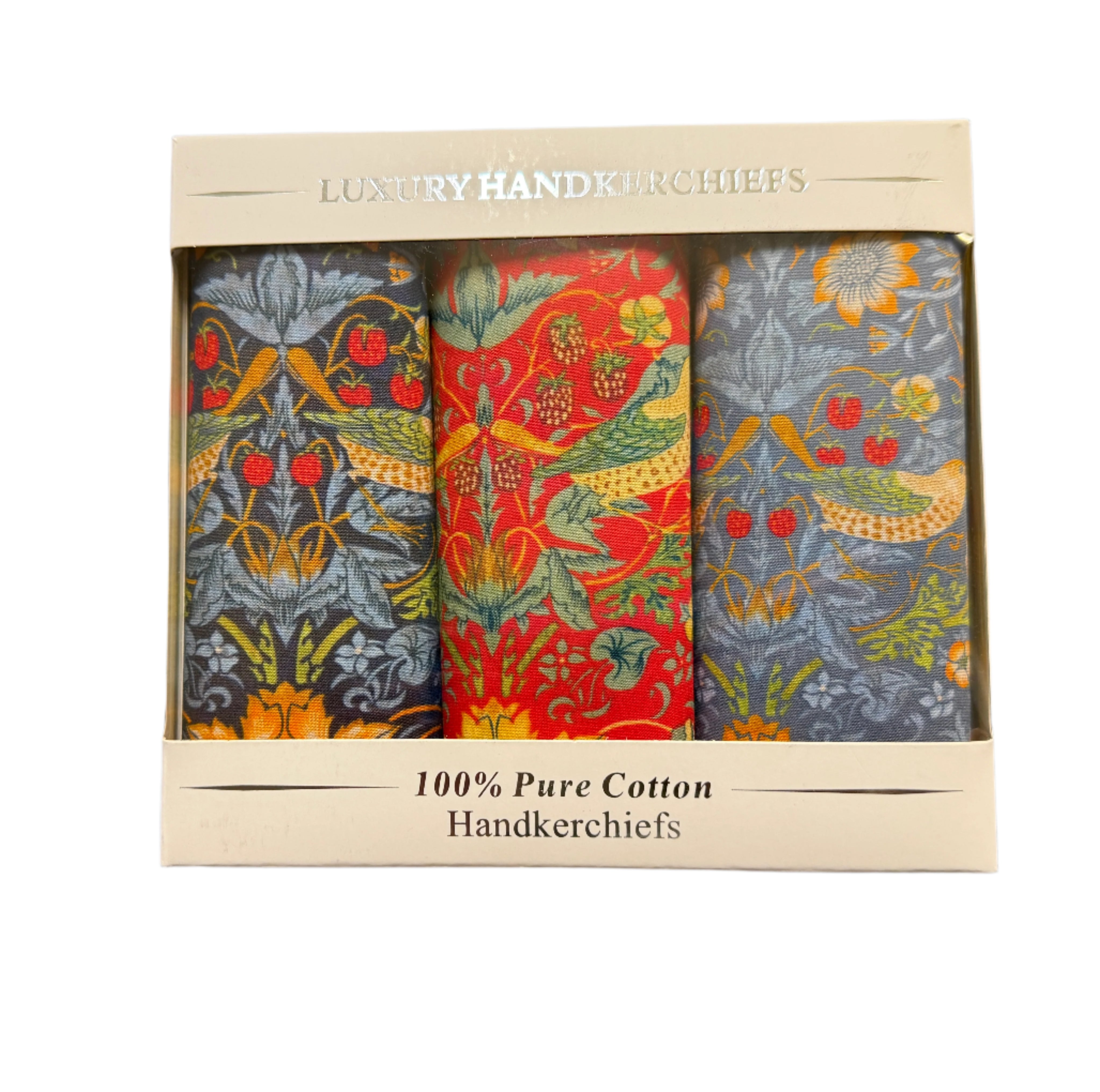 Ladies Cotton Handkerchiefs William Morris Dark Shades (Box of 3)