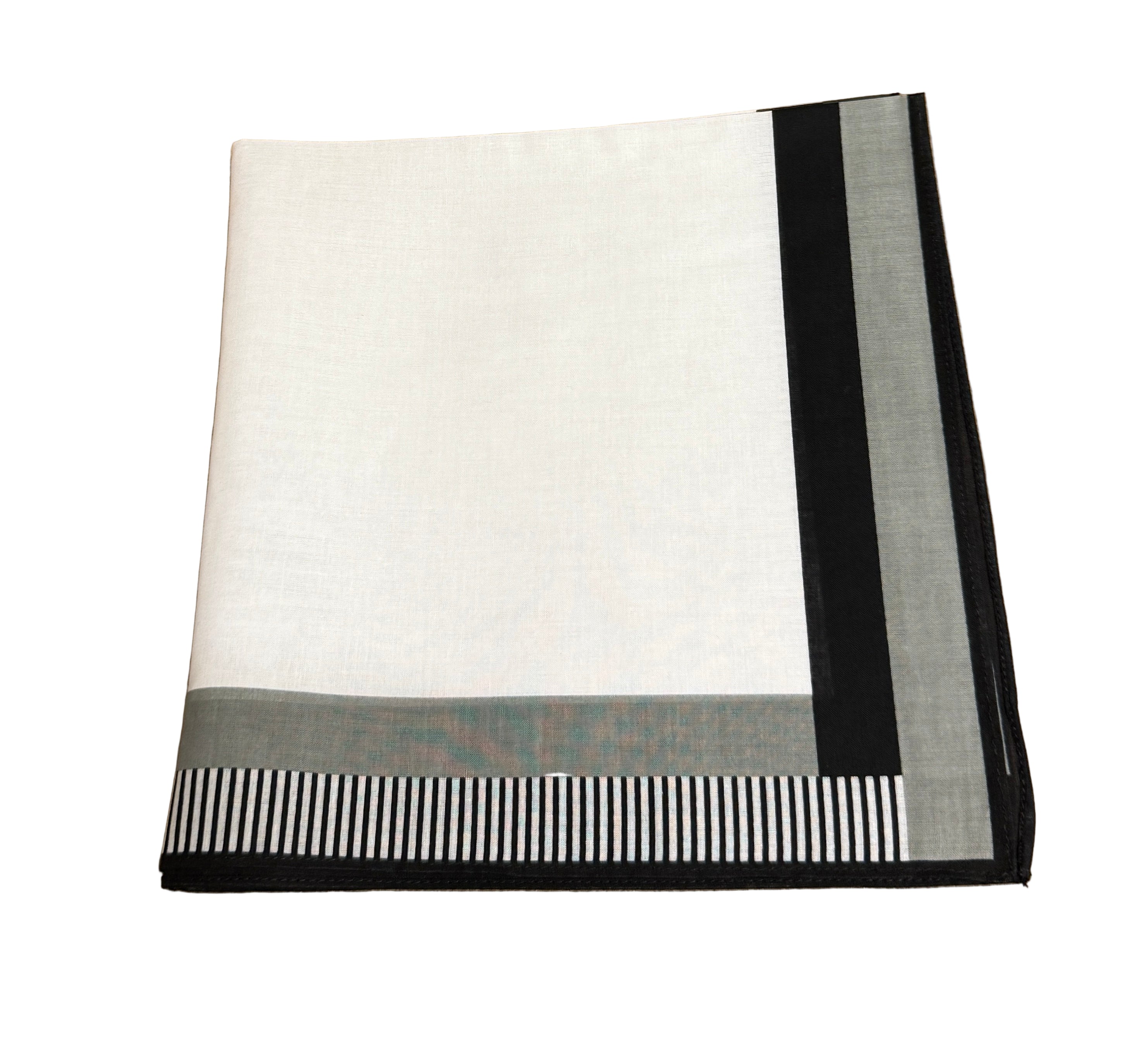 Lehner Men's Swiss Cotton Handkerchief - Black Piano Stripe Border