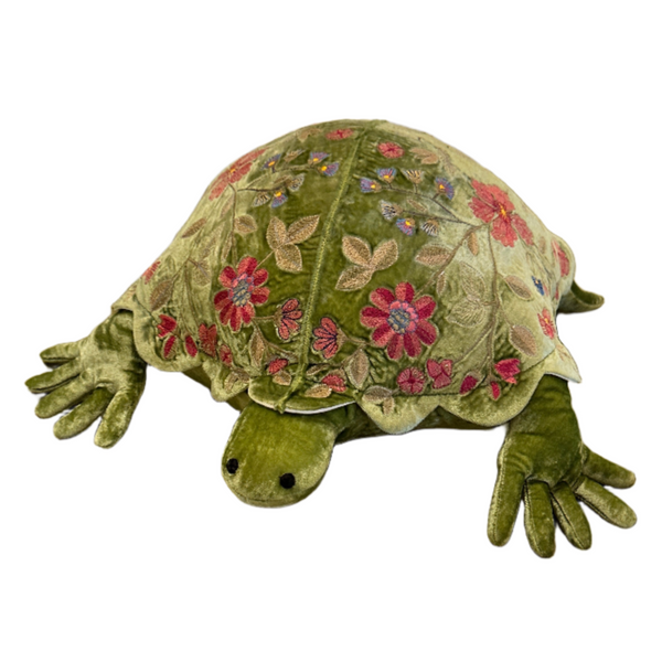 'Megan Turtle' Hand Embroidered Silk Velvet Animal Decoration