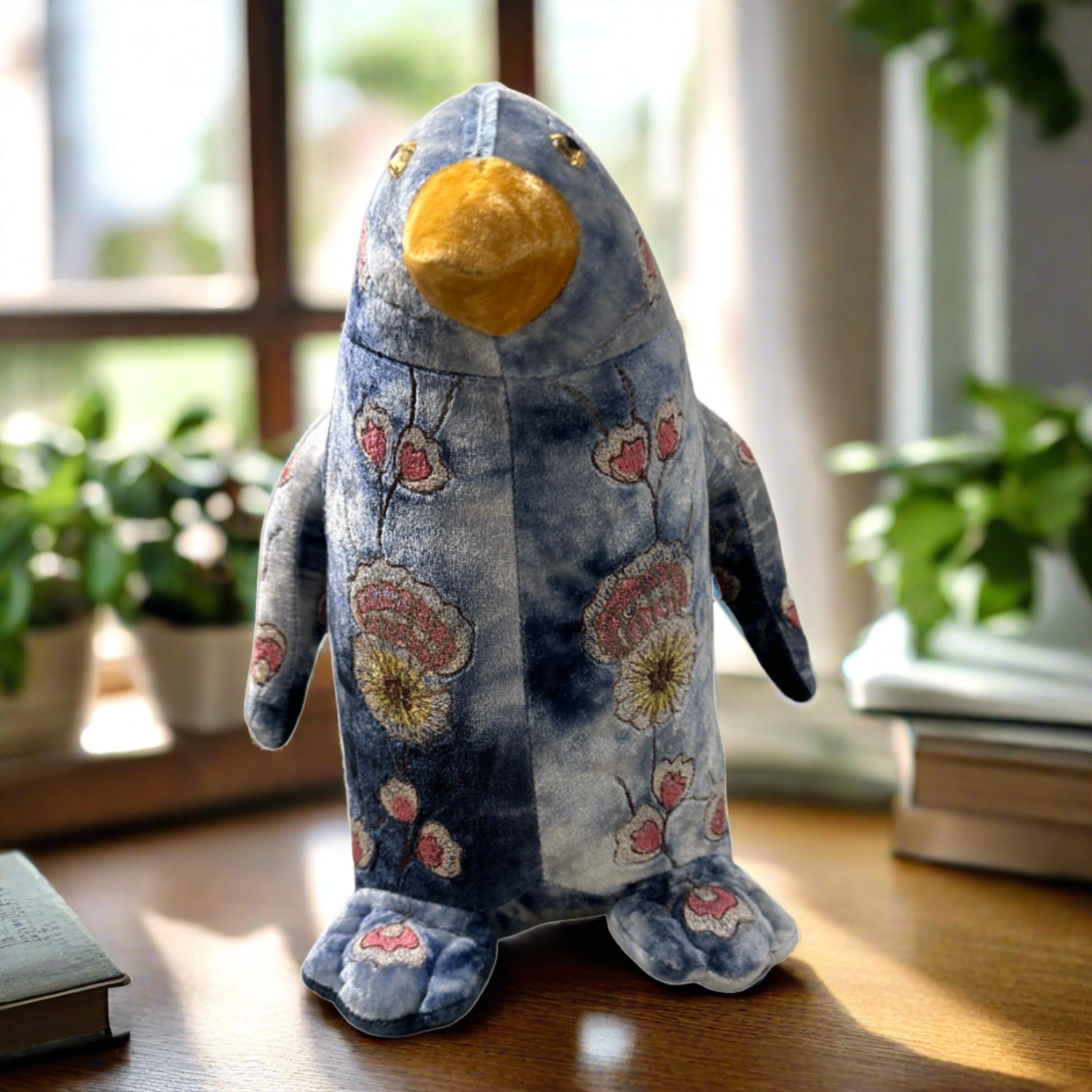 Mimosa Penguin Hand Embroidered Silk Velvet Animal