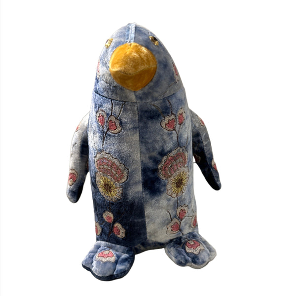 'Mimosa Penguin' Hand Embroidered Silk Velvet Animal Decoration