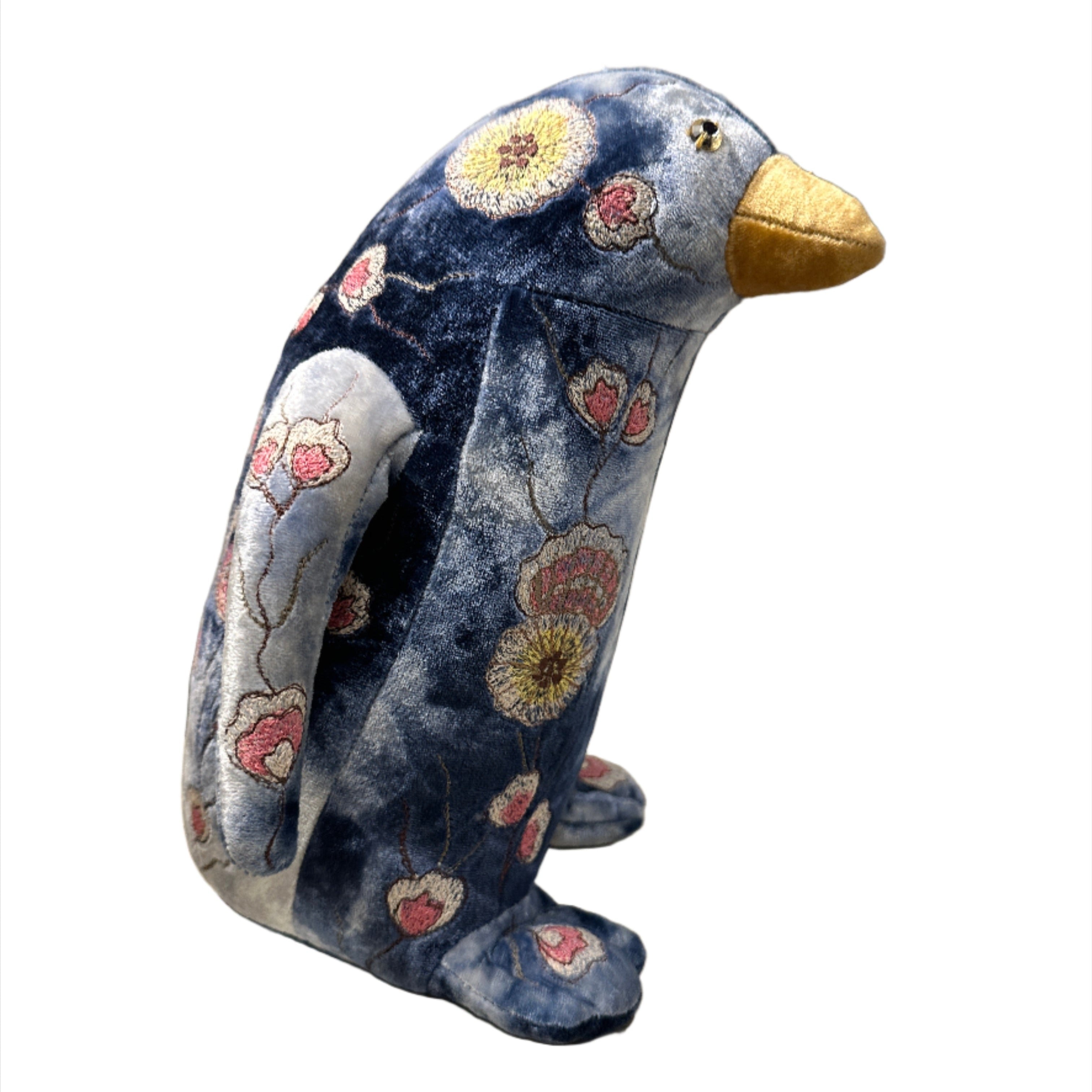 Pingüino Mimosa Bordado a Mano Terciopelo de Seda Animal
