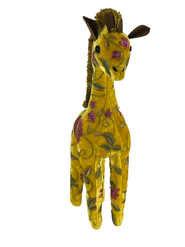 'Bea Giraffe' Hand Embroidered Silk Velvet Animal Decoration