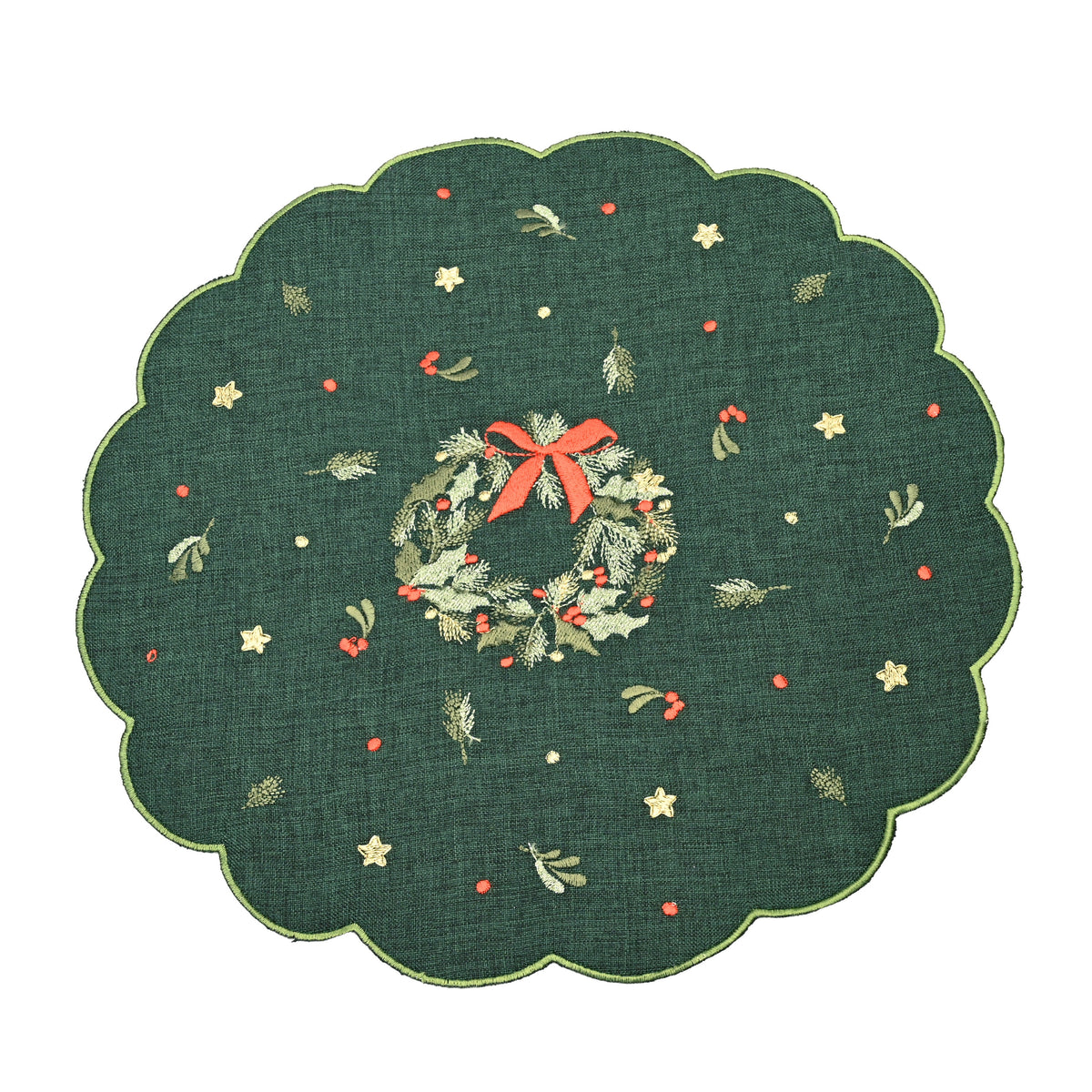 Scalloped Embroidered Wreath Placemats