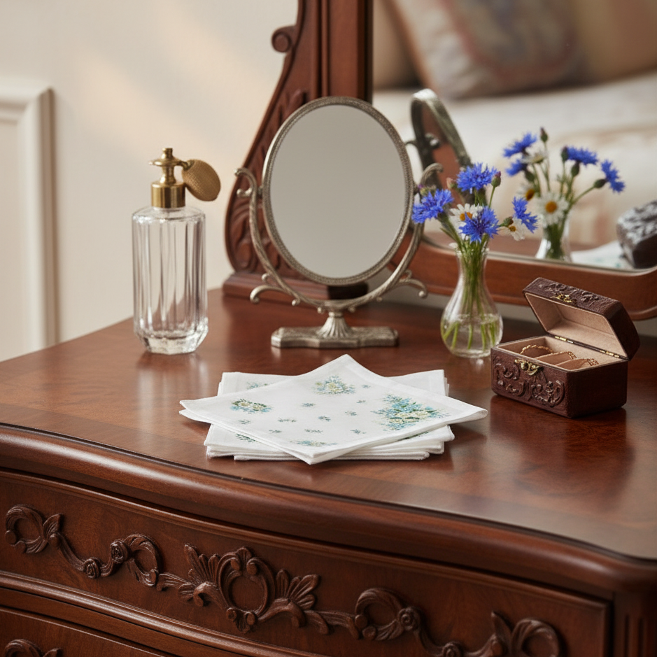 Lehner Swiss Cotton Ladies Handkerchiefs - Assorted Daisy & Forget Me Not