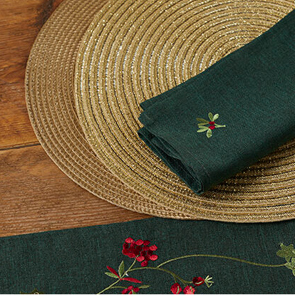 Embroidered Holly Berry Napkins
