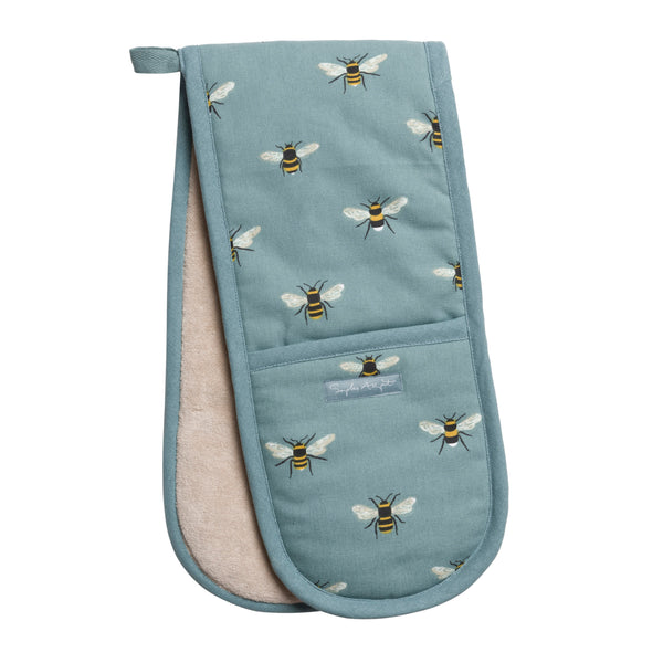 Sophie Allport 'Bees' Teal Cotton Double Oven Gloves