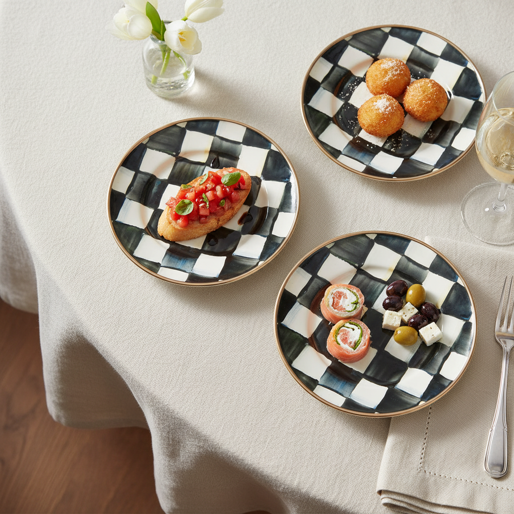Mackenzie-Childs Courtly Check Enamel Appetiser plates (set of 4)