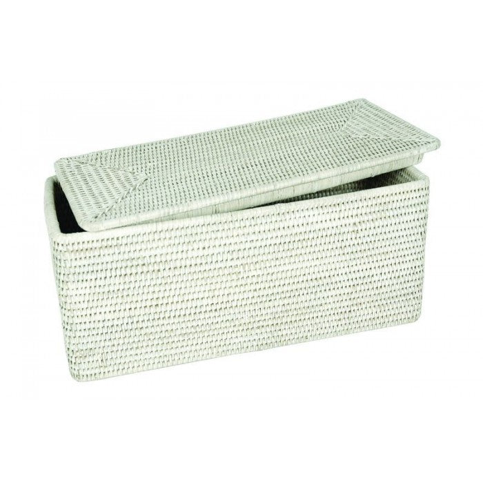 White Rattan Lidded Storage Box