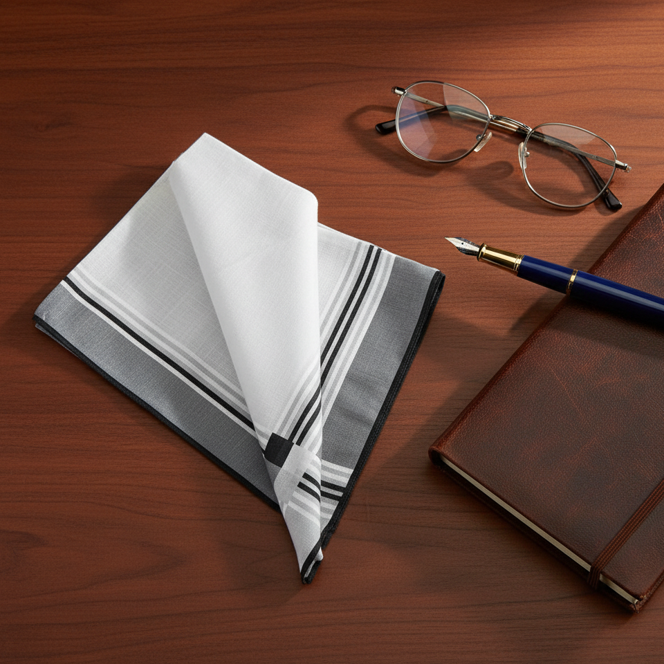 Lehner Men's Swiss Cotton Handkerchiefs - Classic Three stripe Border