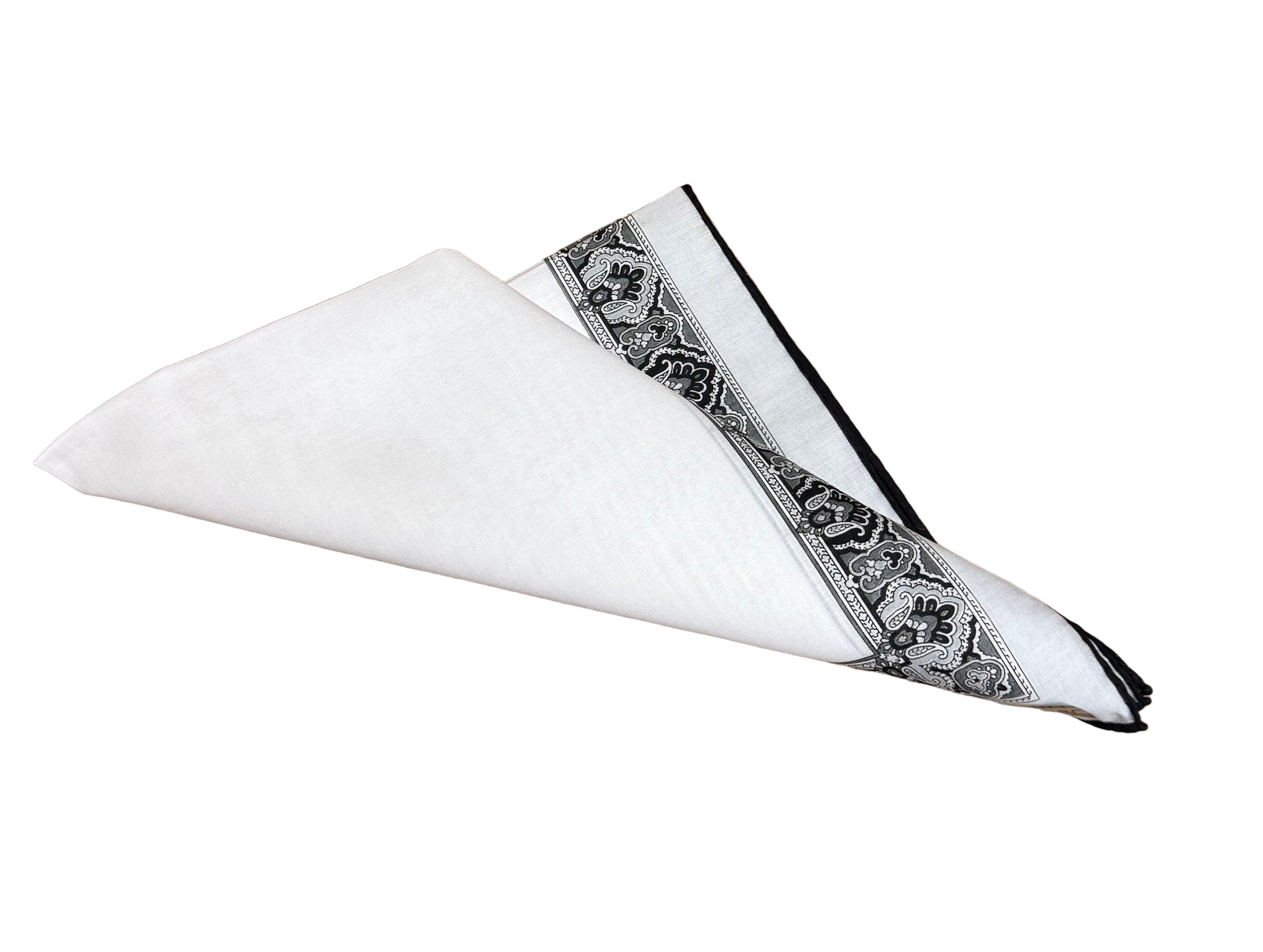 Lehner Men's Swiss Cotton Handkerchiefs - Black Patterned Border