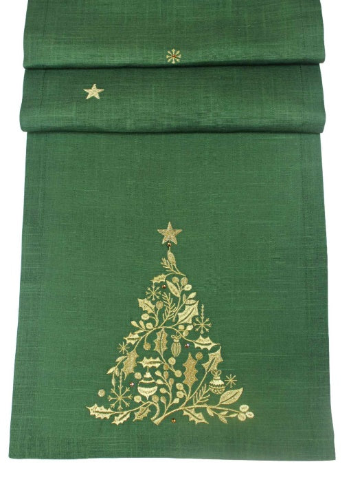 Enchanted Green & Gold Festive Table Runner - Table Runner (35x190cm)