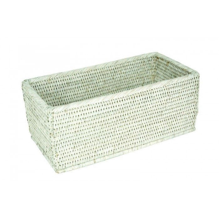 White Rattan Rectangular Storage Basket