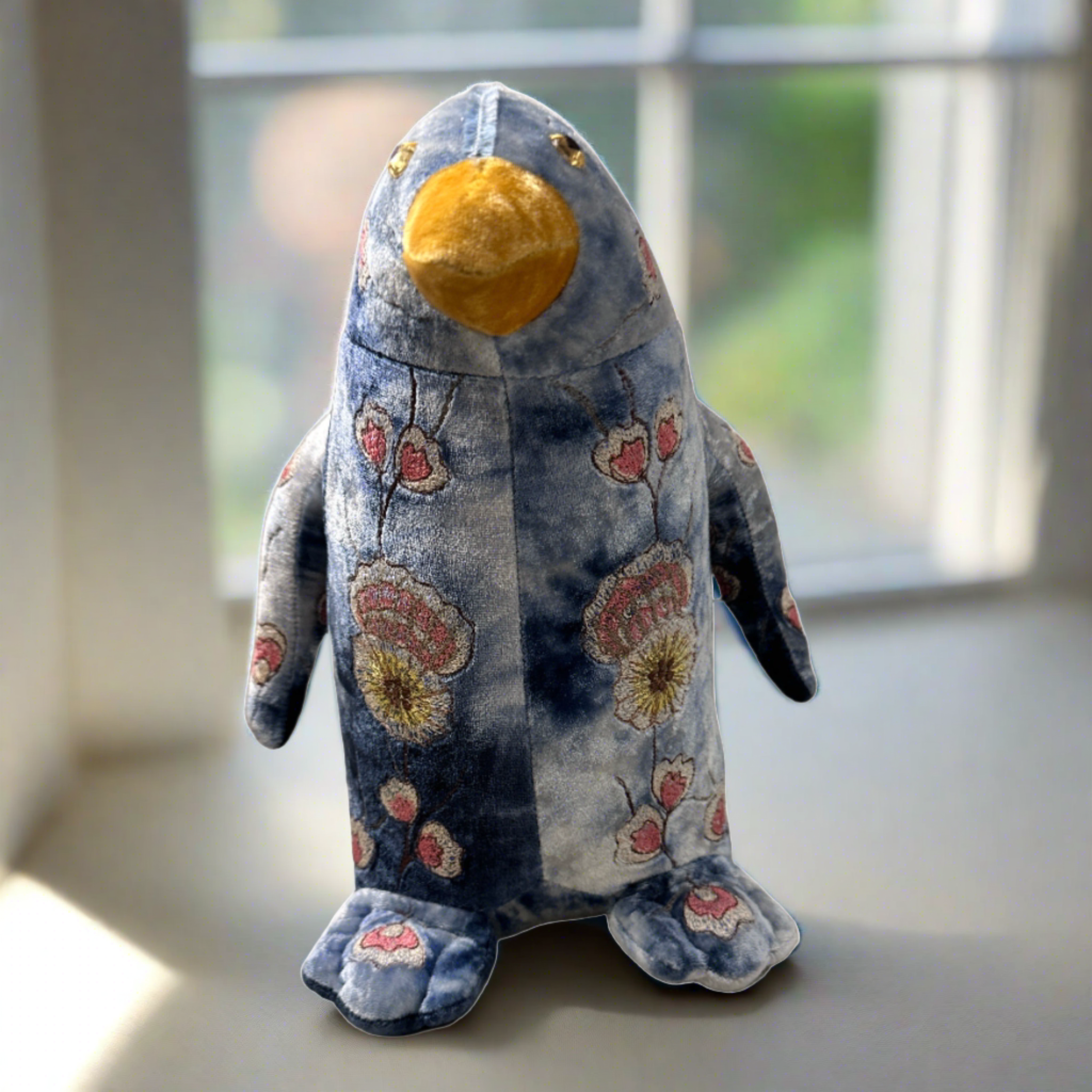 Mimosa Penguin Hand Embroidered Silk Velvet Animal