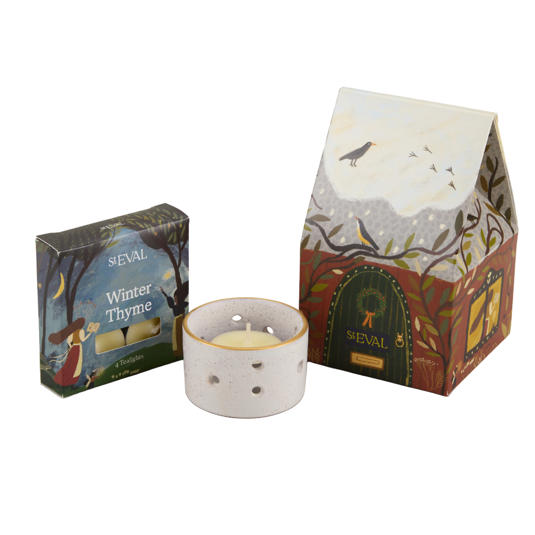 Christmas Cottage Tea Lights & Holder Set