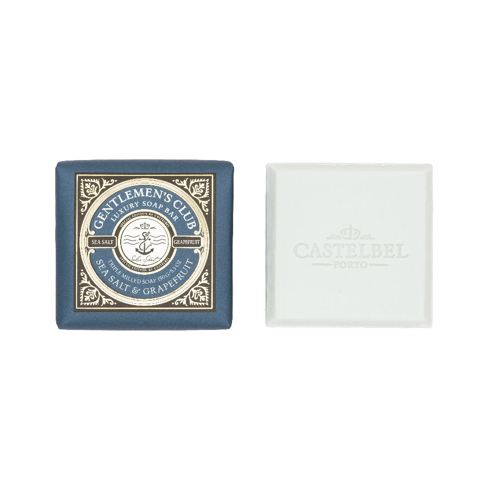 Gentlemen'S Club Sea Salt & Grapefruit Soap 150g - Small square Soap sold in a Blue decorative wrap