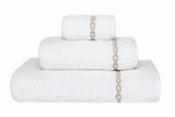 'Arcadia' Egyptian Cotton Towel - White Towel with Gold/Beige square Chain Design Border