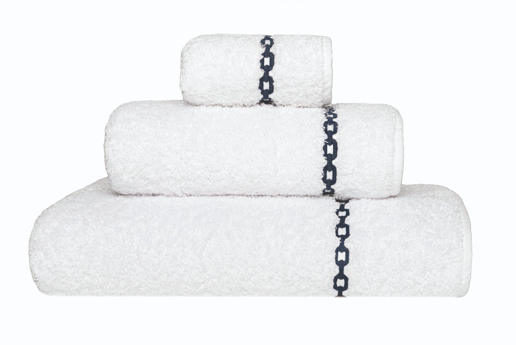 Arcadia' Egyptian Cotton Towel - White Towel with Nvavy square Chain Design Border