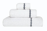 'Arcadia' Egyptian Cotton Towel - White Towel with Nvavy square Chain Design Border