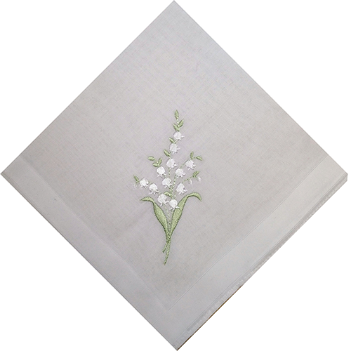 Ladies Cotton Handkerchiefs - White Embroidered Lily of the Valley Design