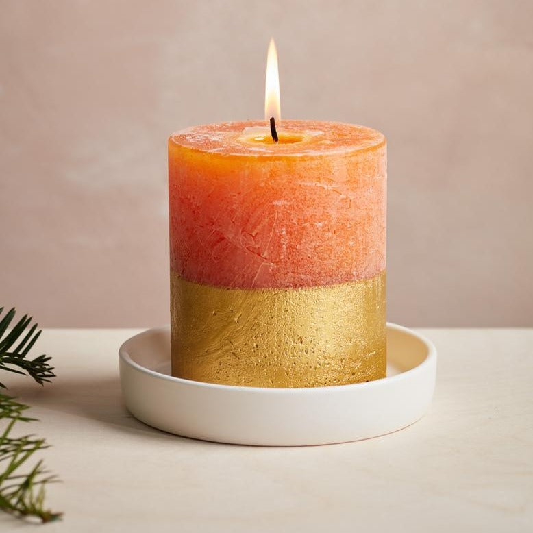 Gold Half Dipped Pillar Candle
