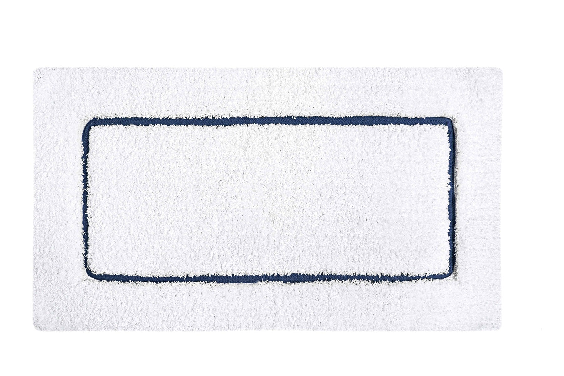 Portobello' Egyptian Cotton Bath Mat (60x100cm) - White Mat with thin Oxford Blue Mid Border
