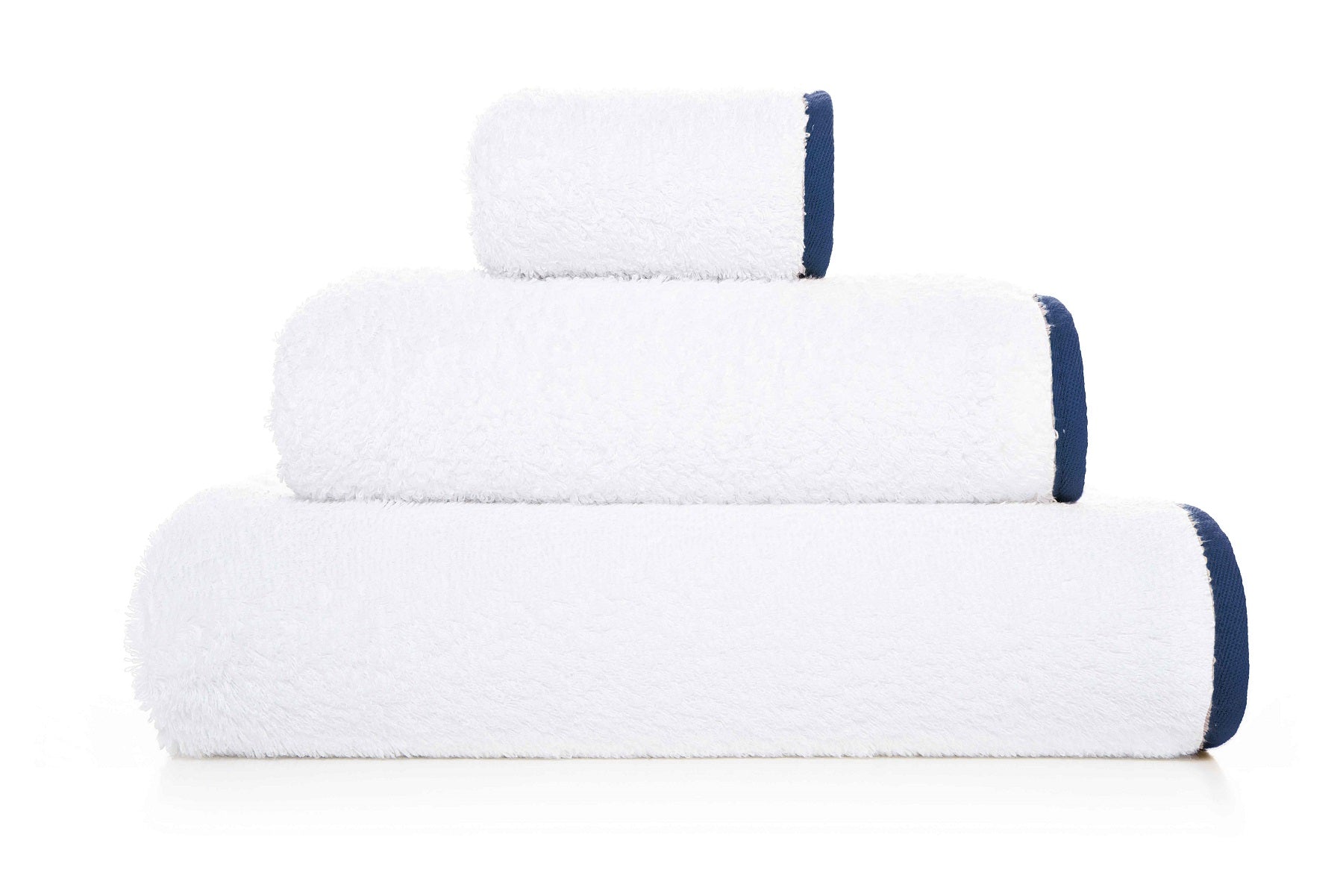 Portobello' Egyptian Cotton Bath Towels - White Bath Towels with Oxford Blue edgie Border
