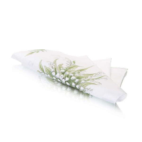 Lily Of The Valley Swiss Cotton White Ladies Handkerchief folded