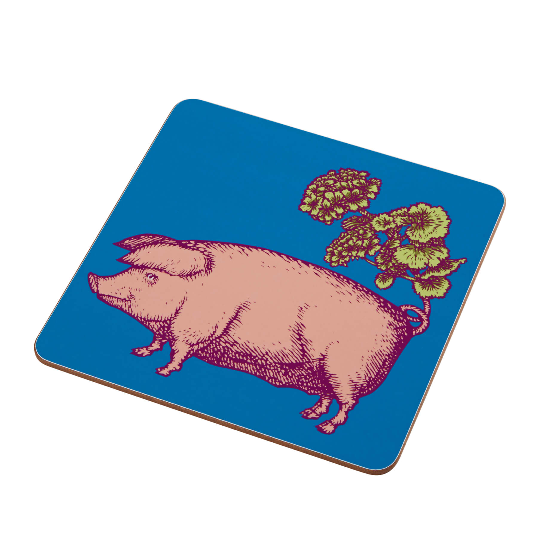 Animal Placemat and Coaster Collection Blue Pig Design