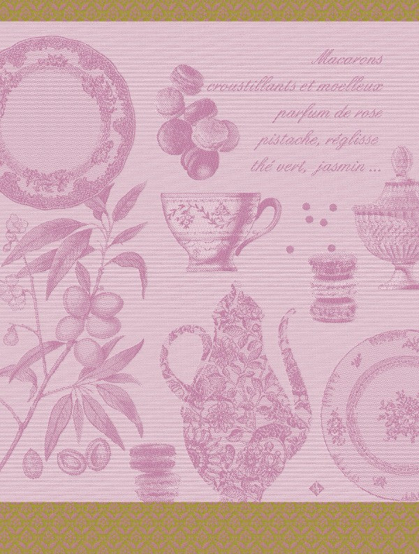 Macarons Cotton Tea Towel - Pink (Rose) Colour depicting the wonders of the French Patisserie
