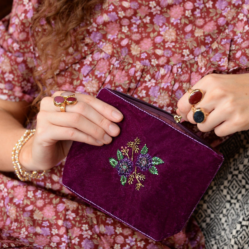 Purple Flower Velvet Pouches