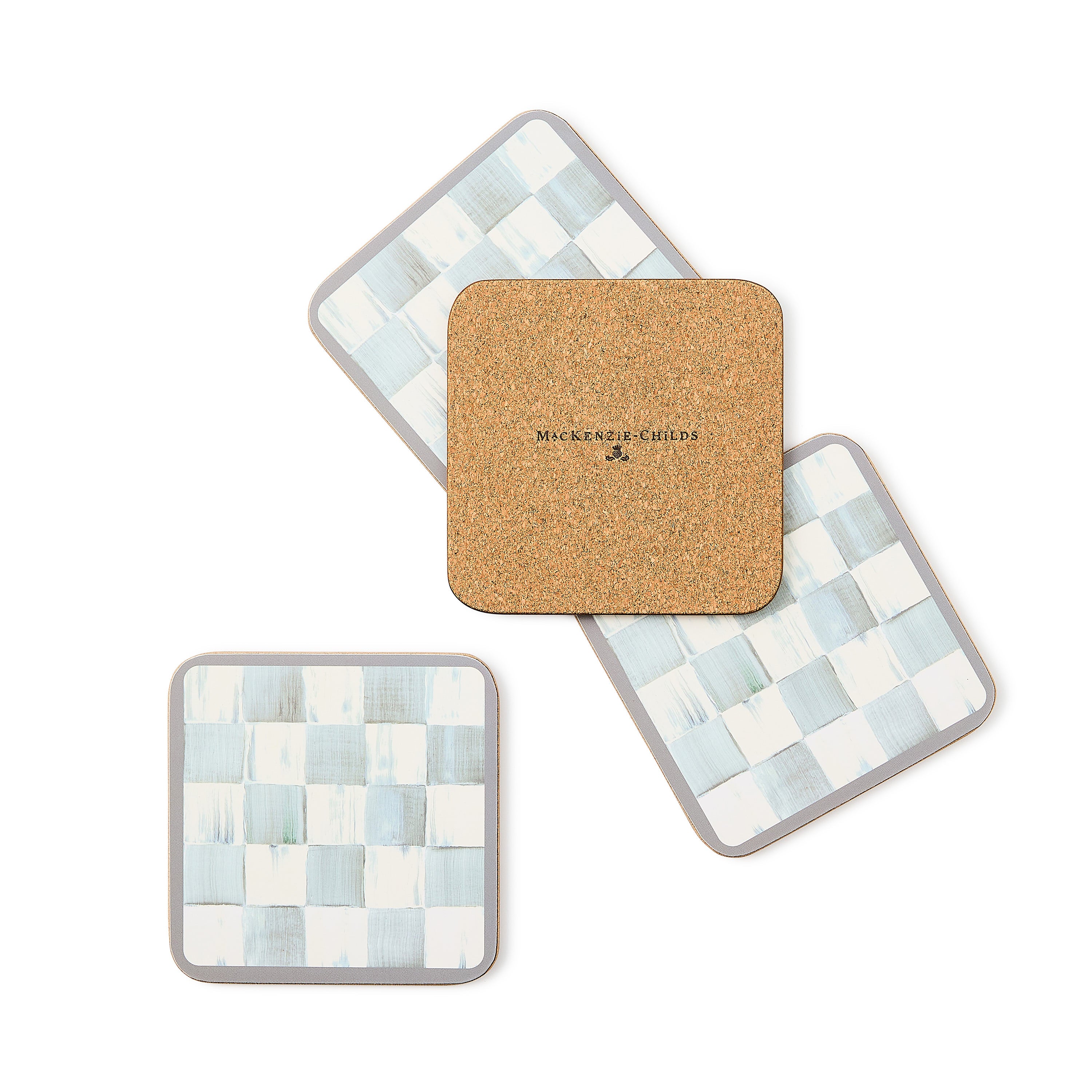 MacKenzie-Childs Sterling Check Cork Back Coasters (Set of 4)