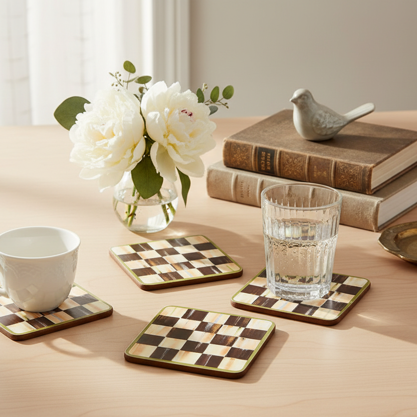 MacKenzie-Childs Courtly Check Set of 4 Cork Back Coasters