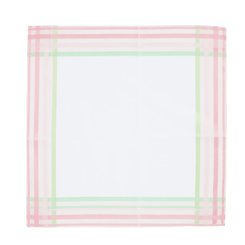 Pañuelo de algodón suizo para damas Lehner: tres rayas rosas y verdes