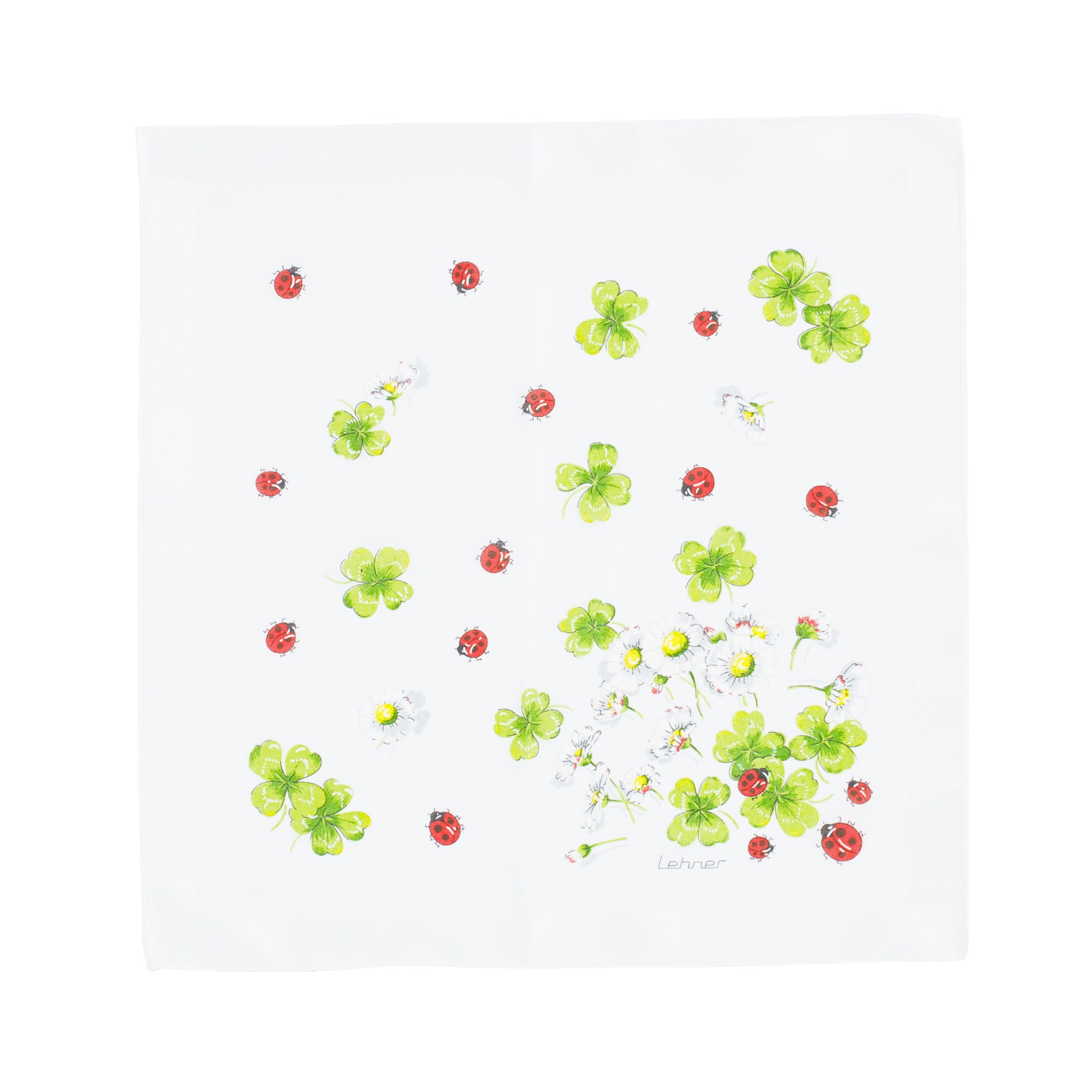 Lehner Ladies Swiss Cotton Handkerchiefs - Ladybird & Daisy Satin Band