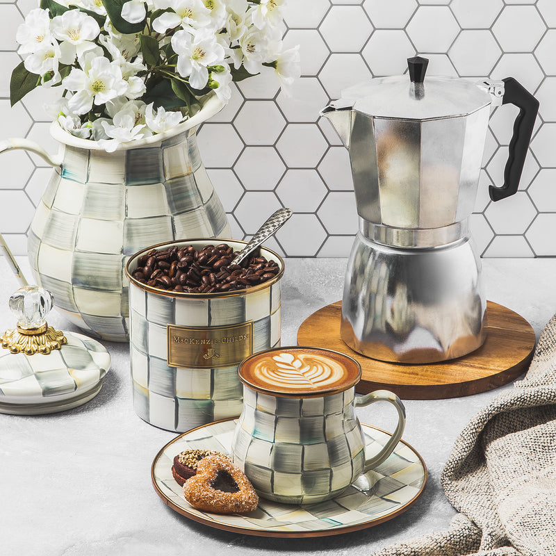 MacKenzie-Childs Check Design Enamel Mugs