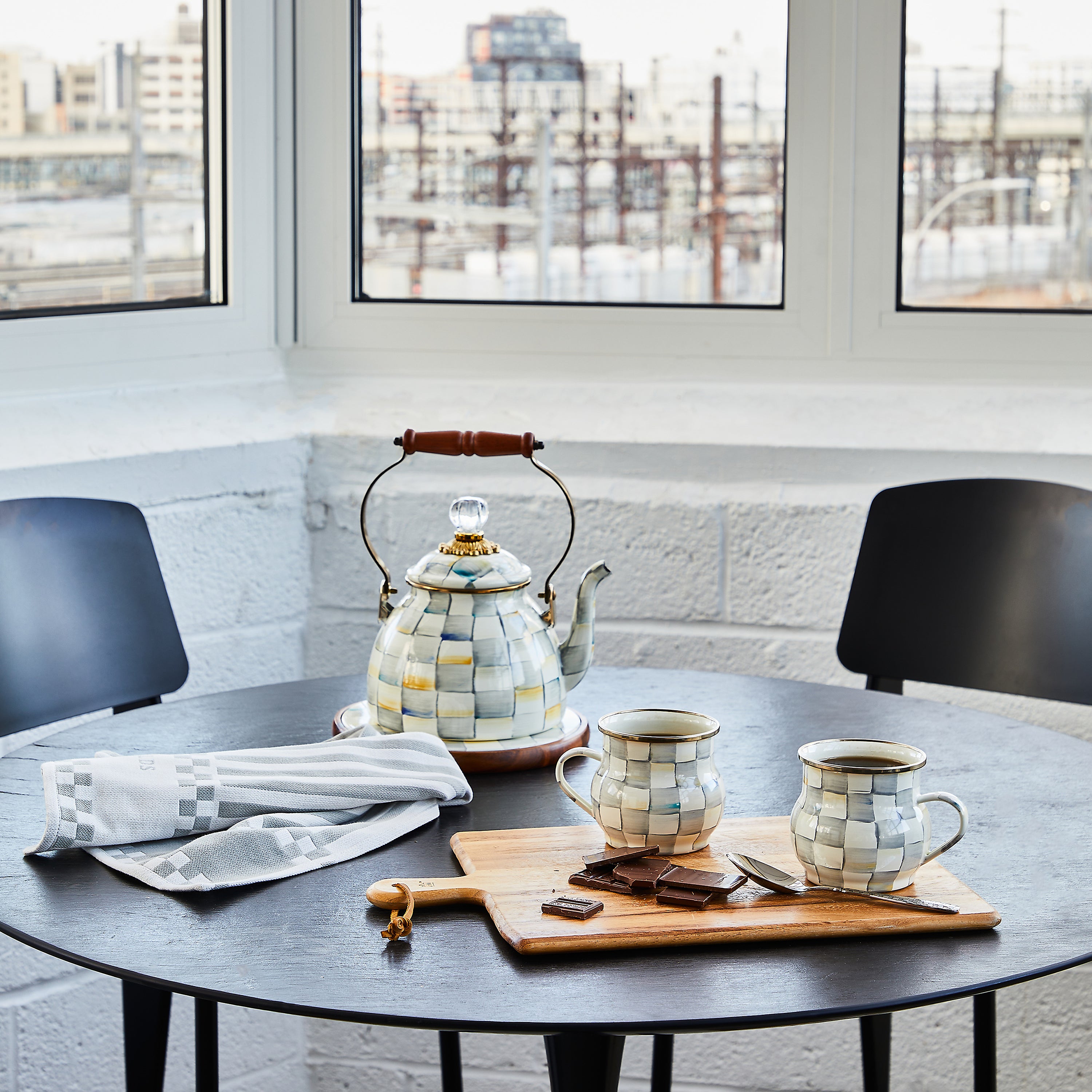 MacKenzie-Childs Check Design Enamel Mugs