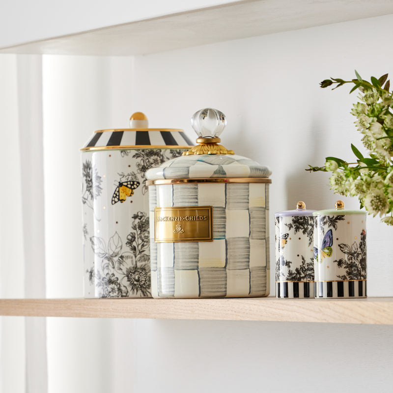 MacKenzie-Childs Sterling Check Enamelware Storage Canisters