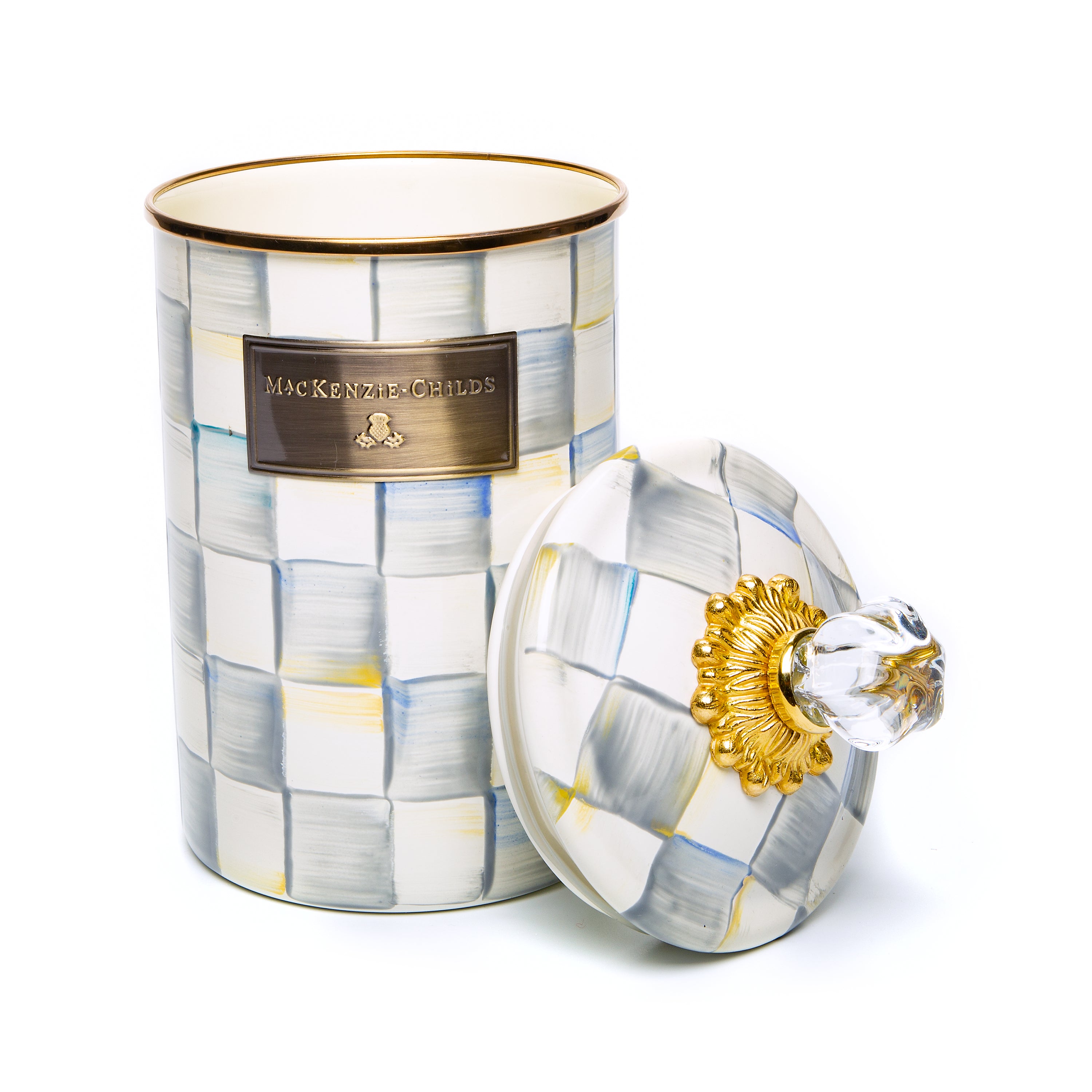 MacKenzie-Childs Sterling Check Enamelware Storage Canisters