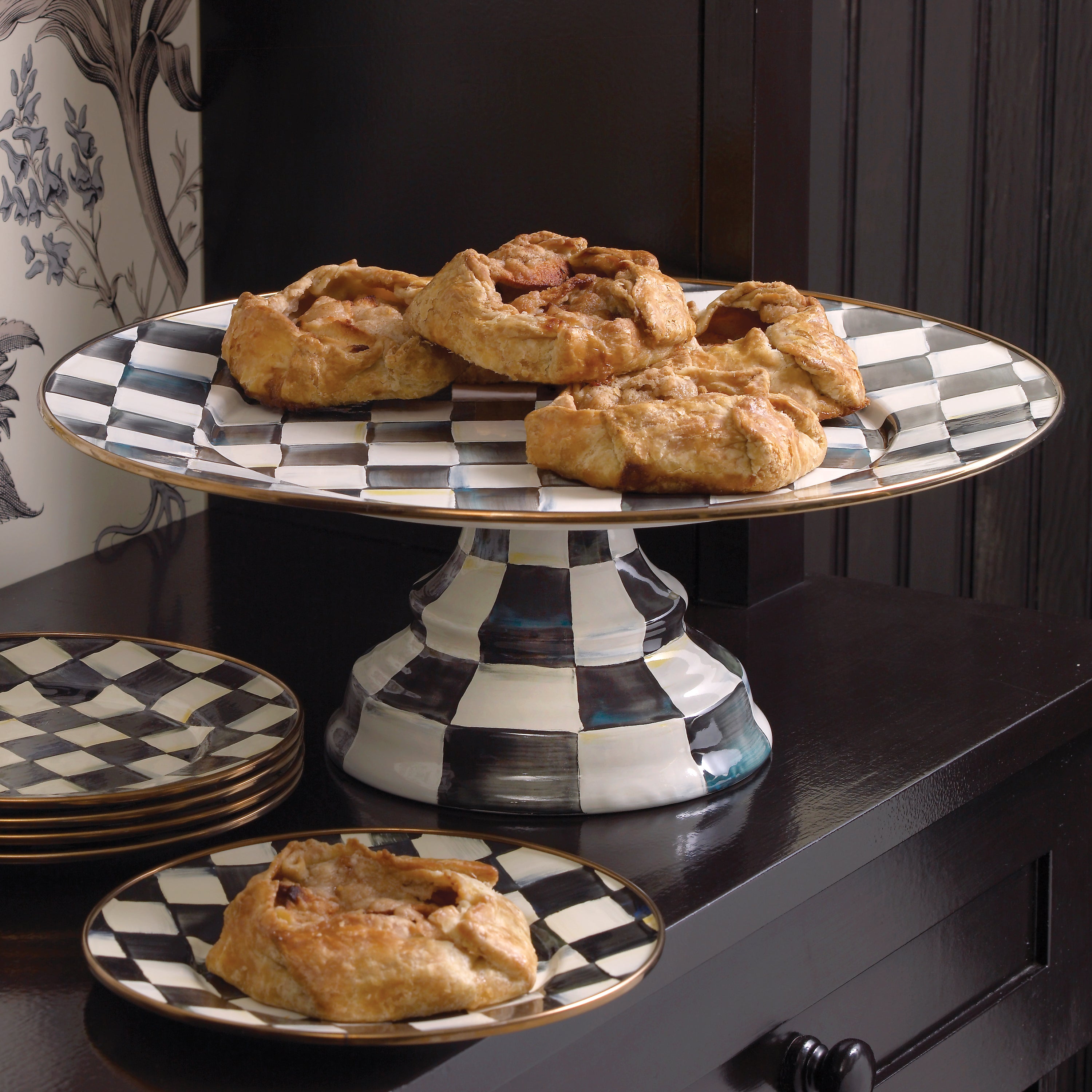 MacKenzie-Childs Courtly Check Enamelware Pedestal Platters