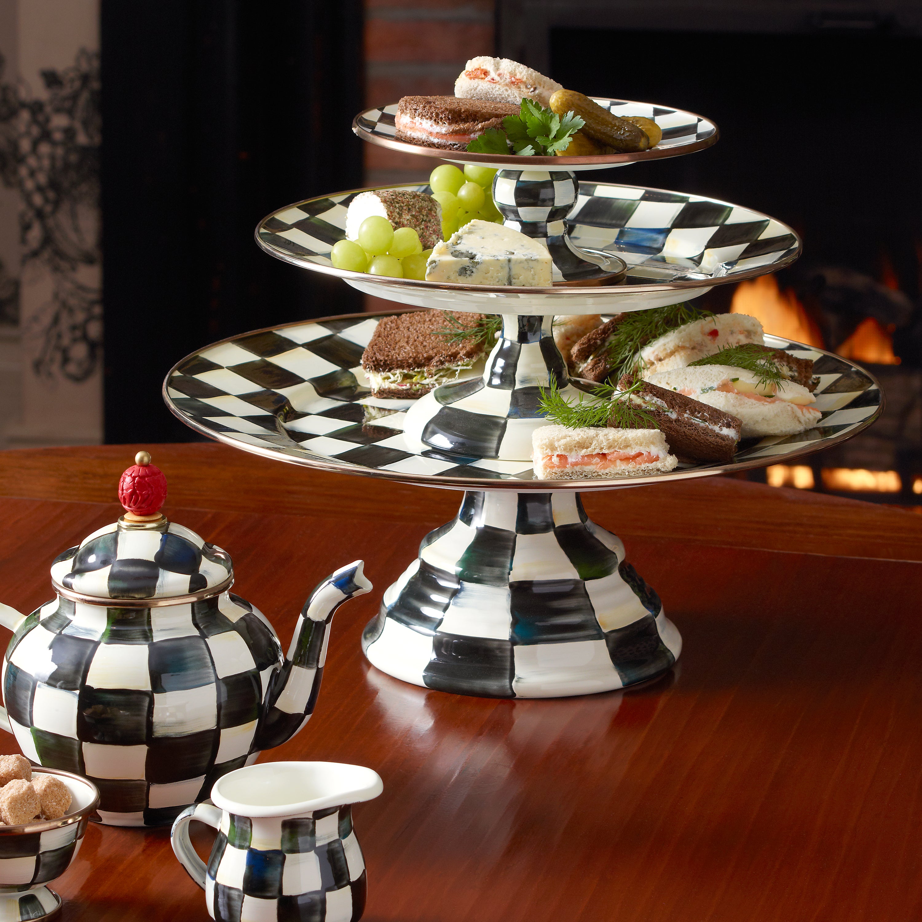 MacKenzie-Childs Courtly Check Enamelware Pedestal Platters