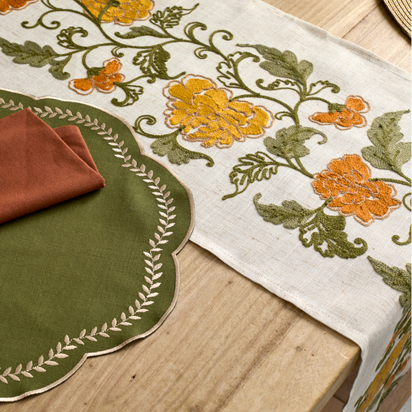 Scalloped Embroidered Leaf Placemats